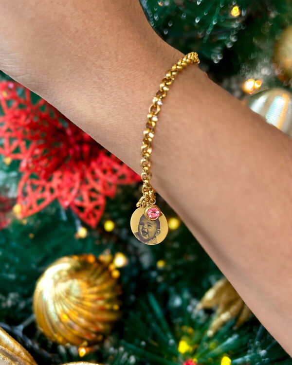 Pulseira Personalizada Foto em Aço banhado a Ouro 18K - Imagem 2