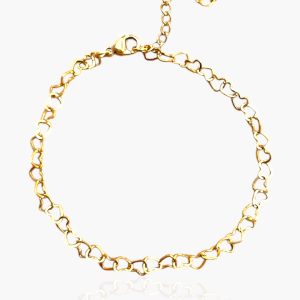 Pulseira Corrente Corações Entrelaçados em Aço Inoxidável banhado a ouro 18k