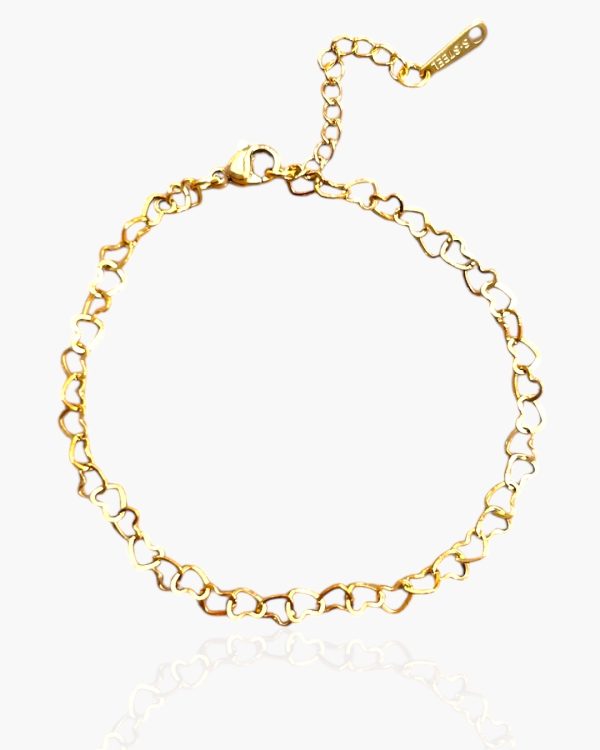 Pulseira Corrente Corações Entrelaçados em Aço Inoxidável banhado a ouro 18k