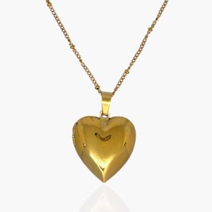Colar Bolinhas Relicário Coração Mini Banhado a Ouro 18k