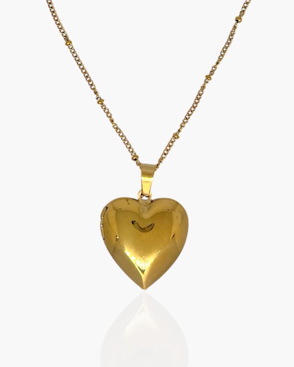 Colar Bolinhas Relicário Coração Mini Banhado a Ouro 18k