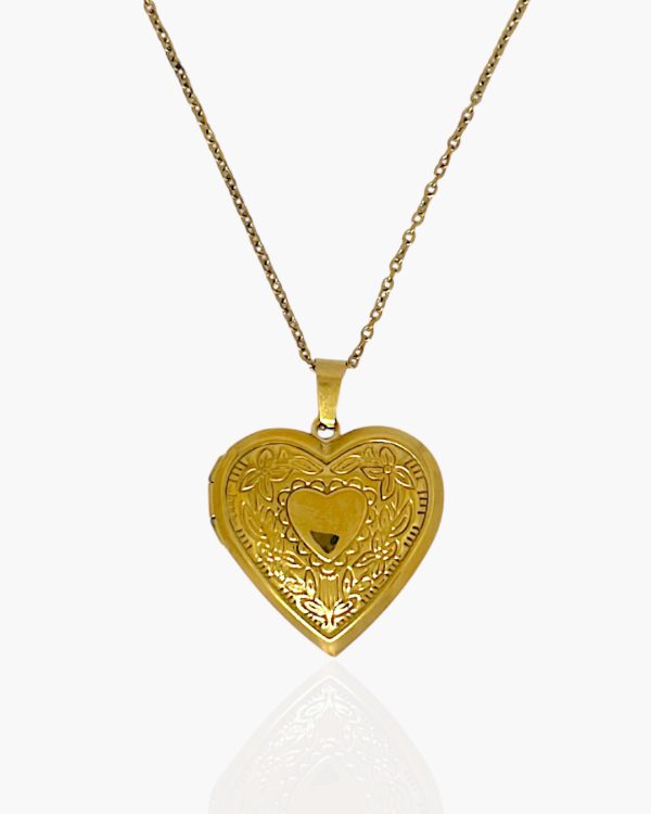 Colar Relicário com foto Coração em Aço Inoxidável Dourado