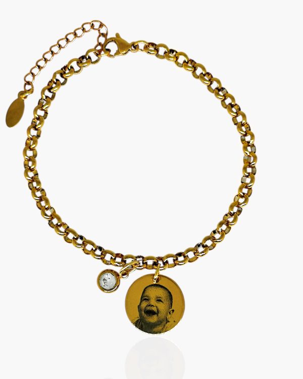 Pulseira Personalizada Foto em Aço banhado a Ouro 18K
