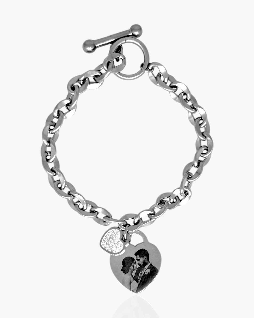 Pulseira Personalizada com Foto Pingente Coração em Aço Inoxidável