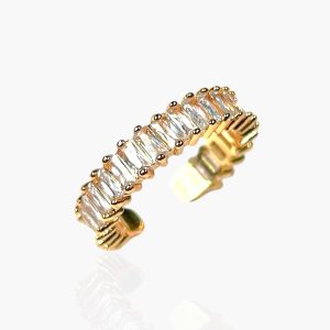 Anel Zircônia Cravejada luxo em Aço banhado a ouro 18k