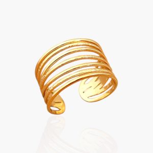 Anel Fios regulável em aço inoxidável banhado a ouro 18k