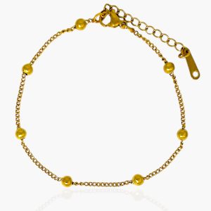 Pulseira Corrente bolinhas Clássica em Aço Inoxidável banhado a ouro 18k