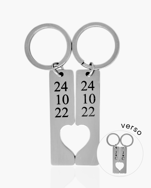 Chaveiro Duplo Placa Coração Personalizado em Aço Inoxidável