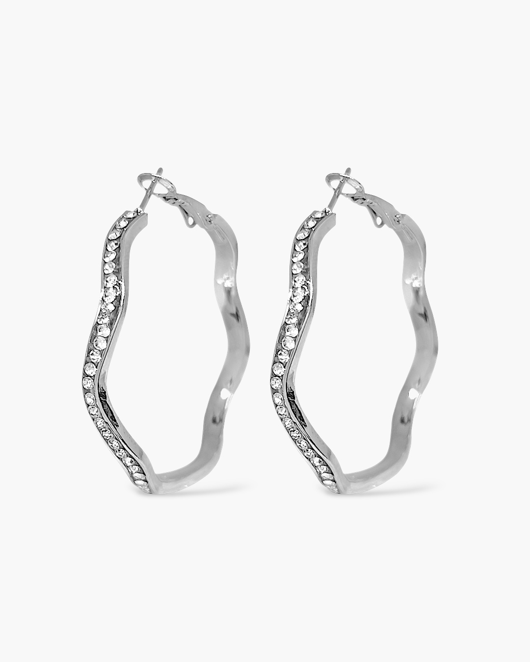 Brinco Argola Ondulada Strass em Aço Inoxidável