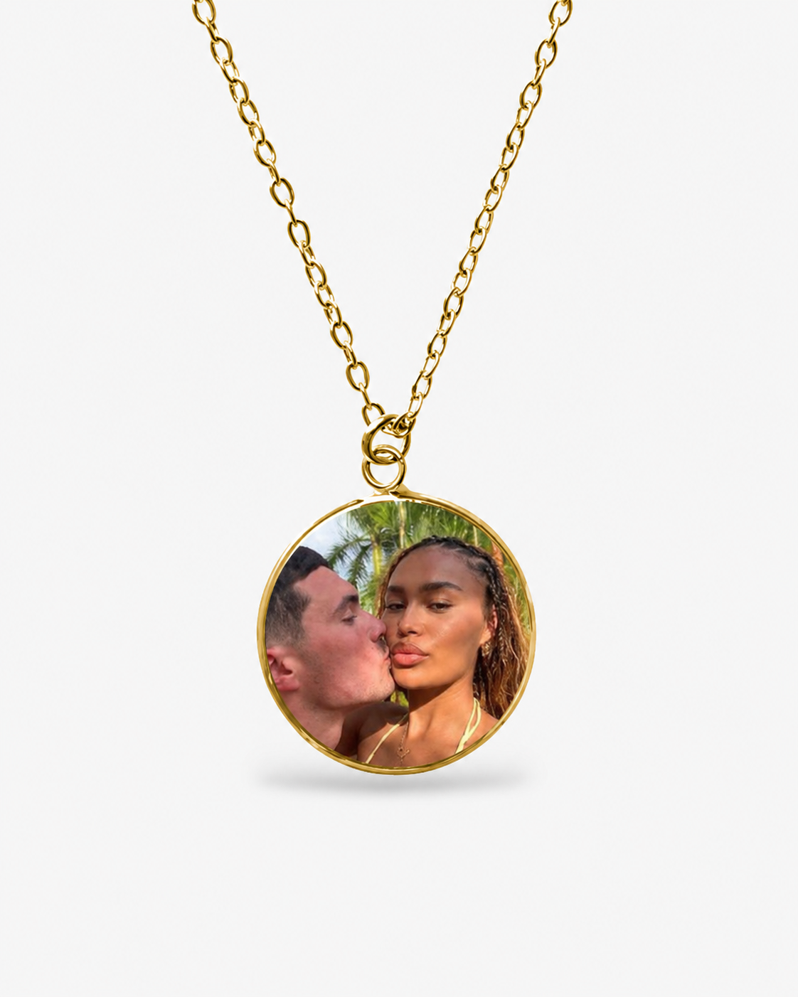 Colar Personalizado Fotocápsula Dourado Corrente Padrão em Aço Inoxidável